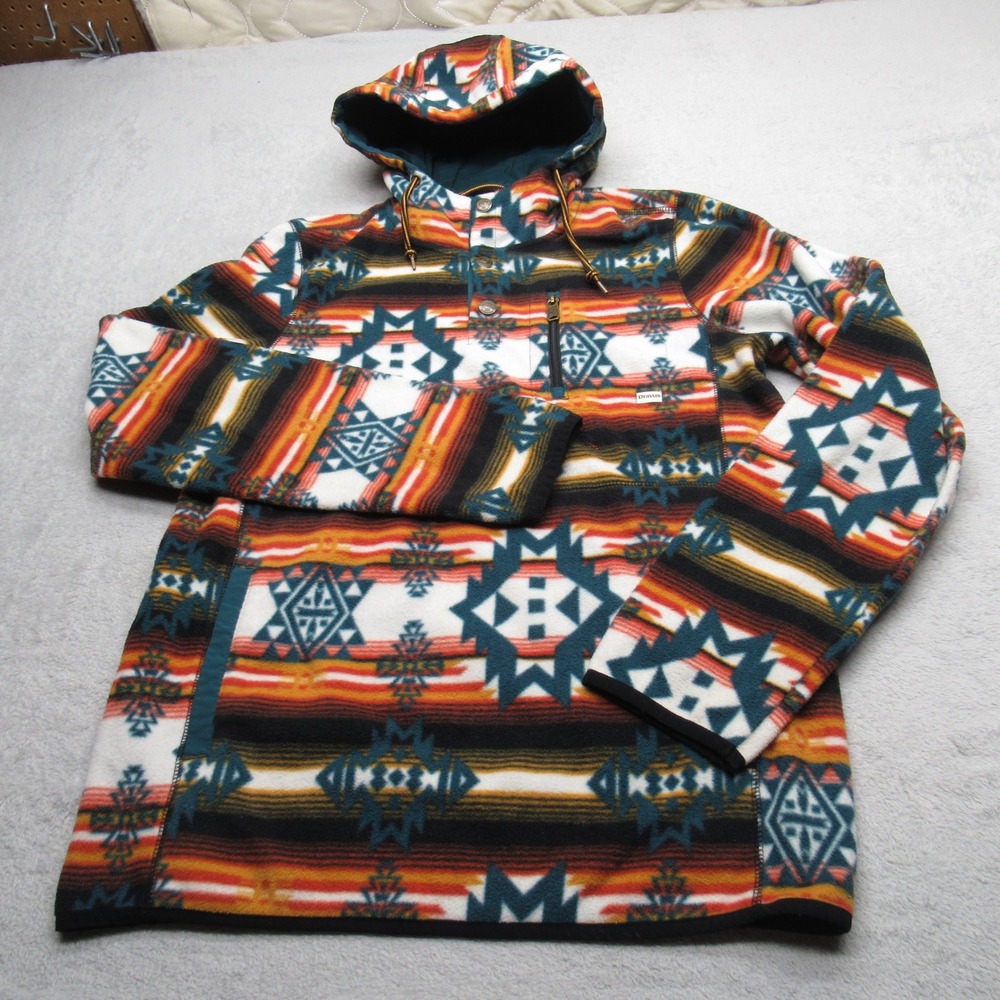 Dravus Hoodie Mens Medium Green Aztec Pockets Fleece Snap Pullover‎ Sweatshirt
